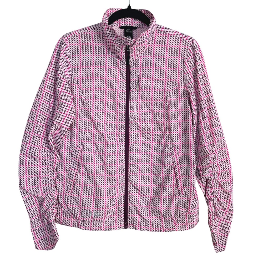 Nivo Womens Pink Purple Geometric Full Zip Golf Jacket Mock Neck Size Small